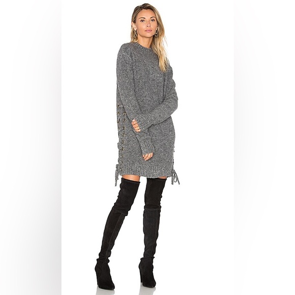 Lovers + Friends | Gray Sweater Dress Lace-up Side Ties - Picture 3 of 9